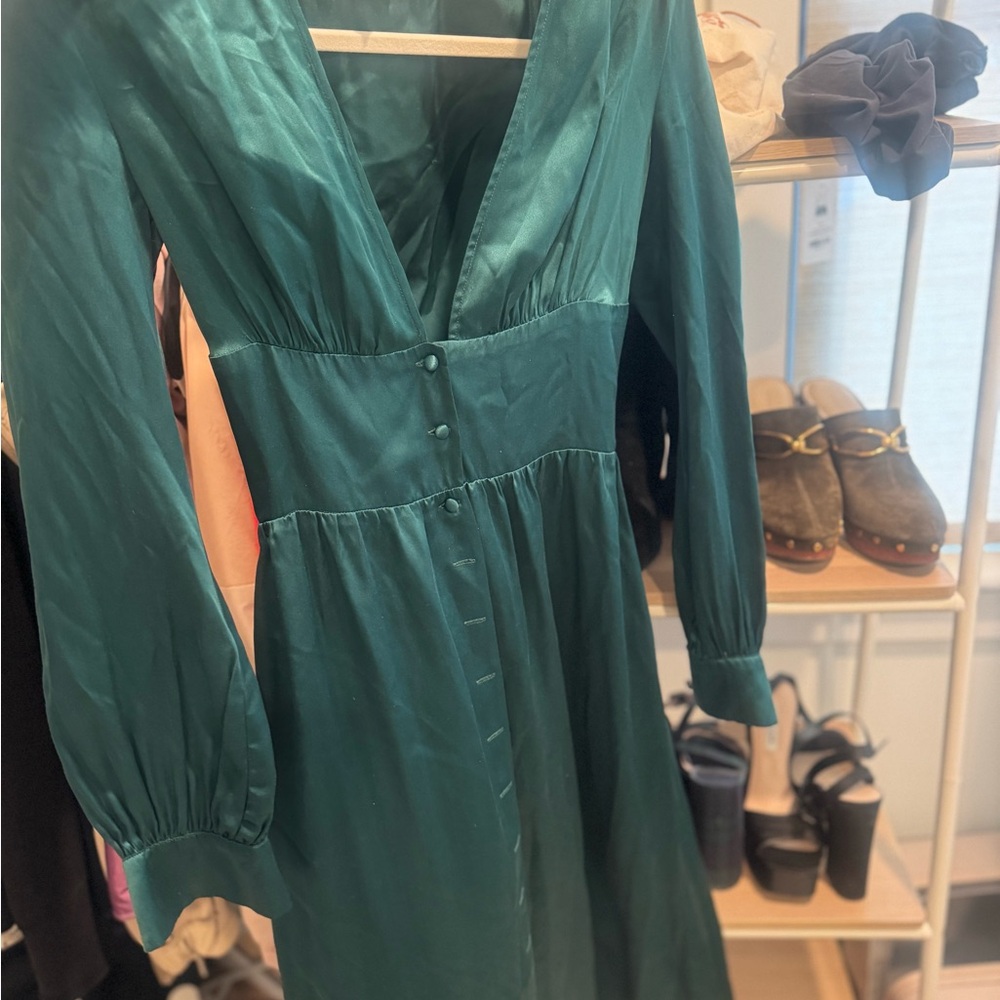 Reformation Teal Long Sleeve Dress